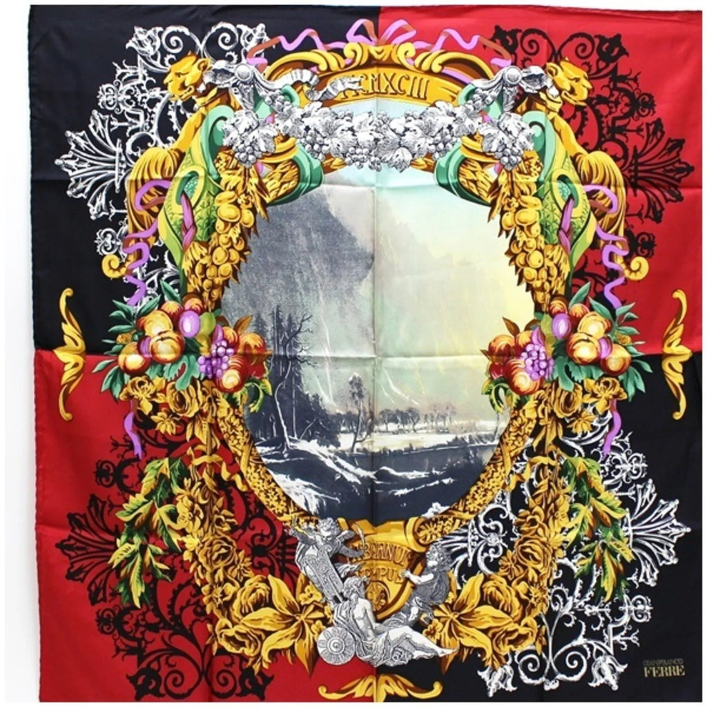 FERRE Red Gianfranco Ferré Pre-Owned Stole x Black (Good) Scarf Multicolor Silk GIANFRANCO Ladies