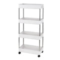 Utility Wheels, Stainless 4-Tier Kitchen, Bathroom, and with Steel, SYTHERS Cart White 4 Cart Rolling for Laundry Plastic with Room, hooks, Storage