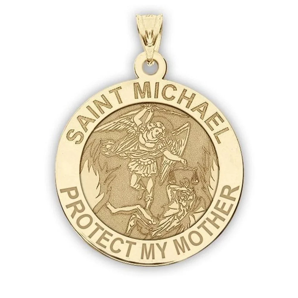 Protect Yellow Gold Mother - Michael 14K Medal in - Picturesongold.Com Religious My Saint Solid 1 inch