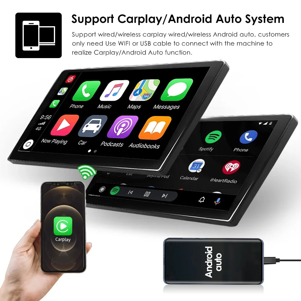 Wifi Car Android Stereo Screen Hizpo Apple Carplay& Radio 10.1'' Navigation With Auto Touch 10 GPS DIN Single 1 Bluetooth Android Rotatable