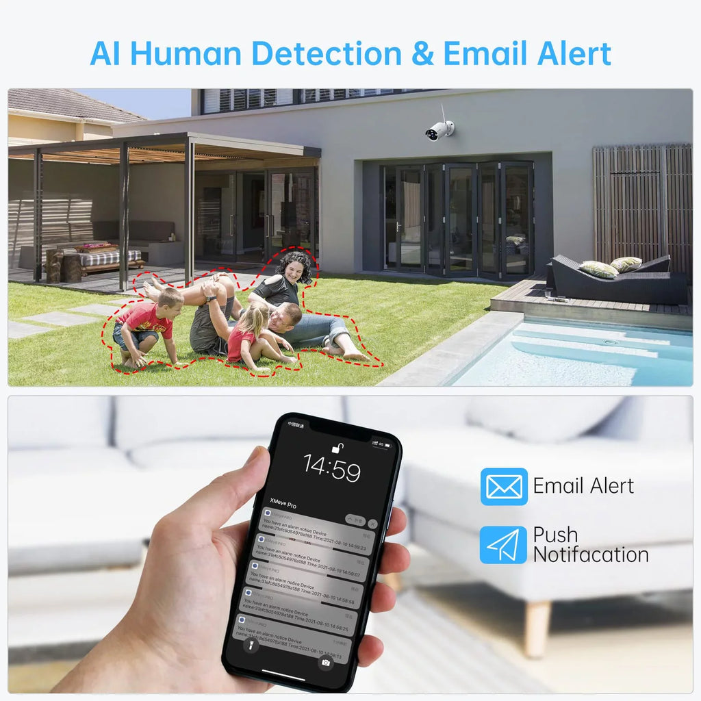 Surveillance 3MP with Vision,AI 8 Detection Camera Wireless NVR Outdoor 4PCS SMONET Indoor No Security Cameras,P2P Channel Systems System,Night Audio Human WiFi Hard Camera CCTV CCTV Kits, Drive,