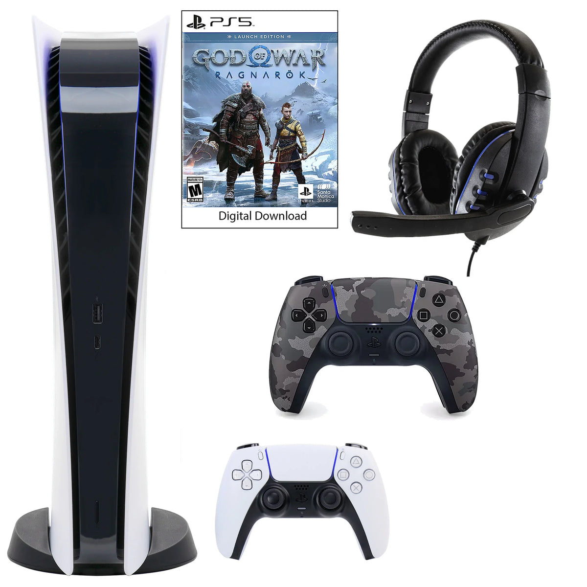Headset and with Controller 5 Universal Camo Sony Dualsense Digital Extra Console PlayStation Gray GOW