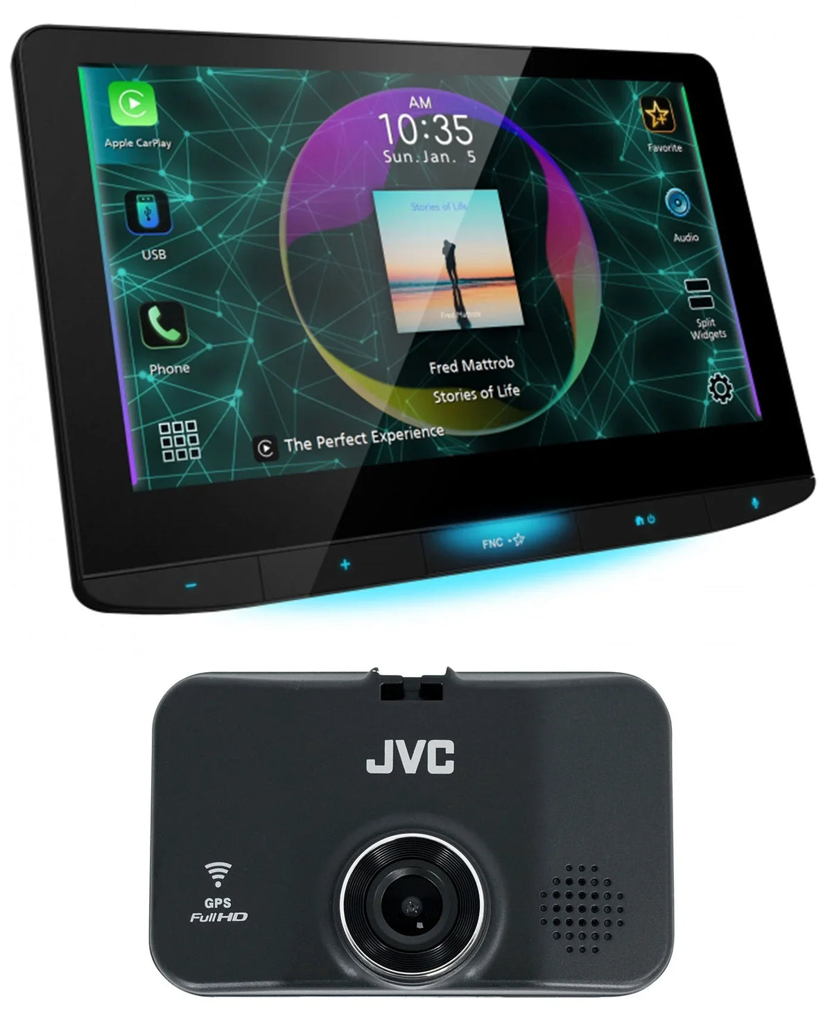 Receiver+Dash Cam Carplay Car KW-Z1000W 10.1" HD Apple Wireless JVC Monitor