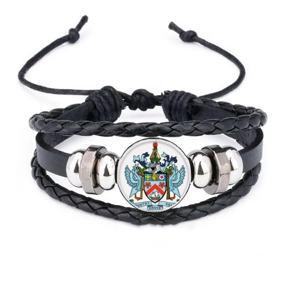 Woven Nevis National Braided Kitts Emblem Rope Bracelet Wristband Leather and