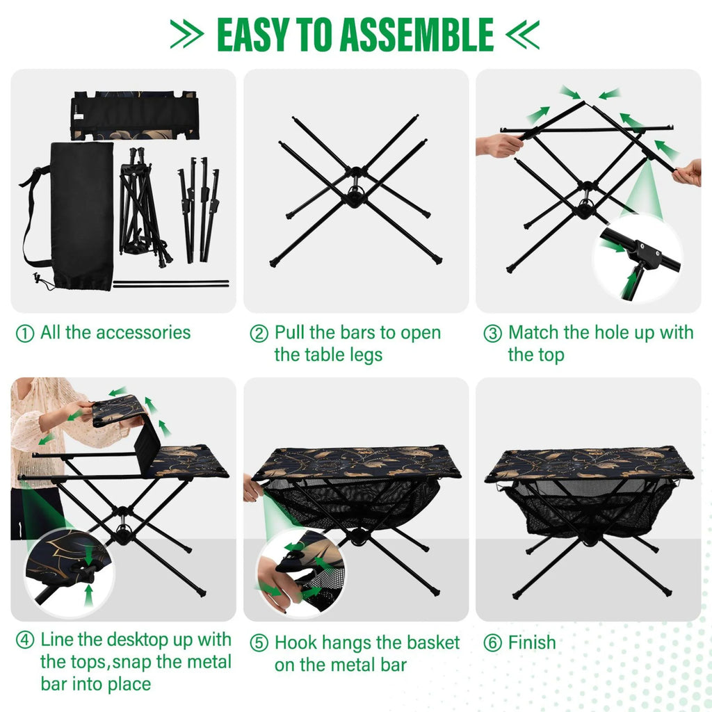 Bag Folding BBQ Beach Flower Storage Fishing Table Travel Camping for with on Portable Picnic Table Compact Black Outdoor Table