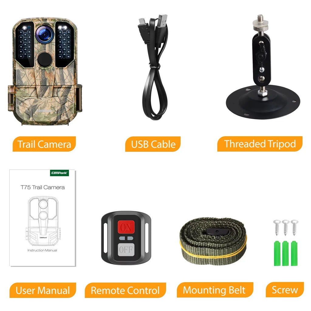 Infrared Trail Cam Game WiFi IP66 Hunting Bluetooth Night Outdoor 20MP Trail Camera Wildlife 1296P CAMPARK 65FT Waterproof Deer Vision Camera