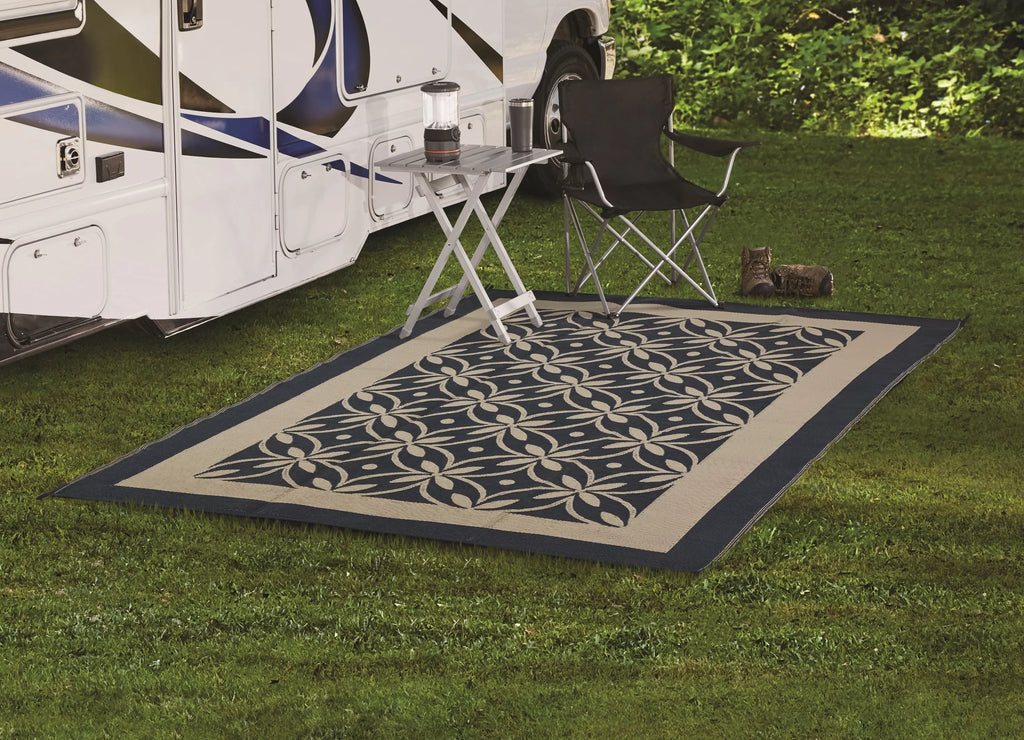 / Good RV RV 9x12ft Flower Garden and for Auto Tan Mat, Patios Blue Drive Design Reversible Patio