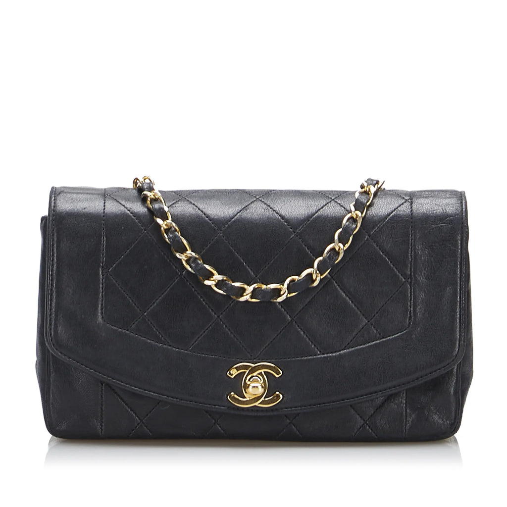 Small Crossbody Flap (Good) Diana Chanel Pre-Owned Leather Lambskin Unisex Bag Authenticated Black