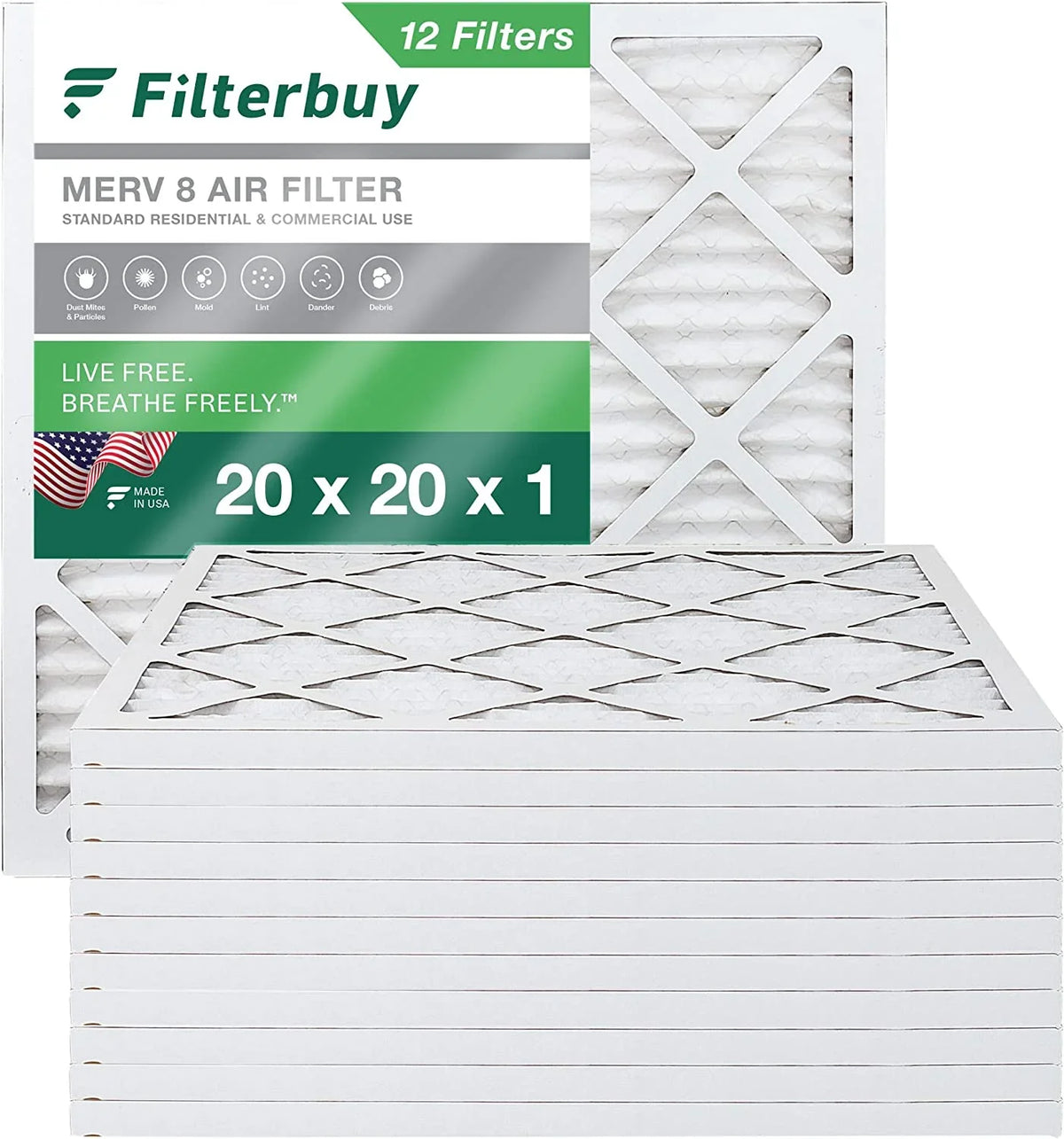 MERV Pleated 8 Air Filterbuy HVAC Furnace (12-Pack) 20x20x1 AC Filters