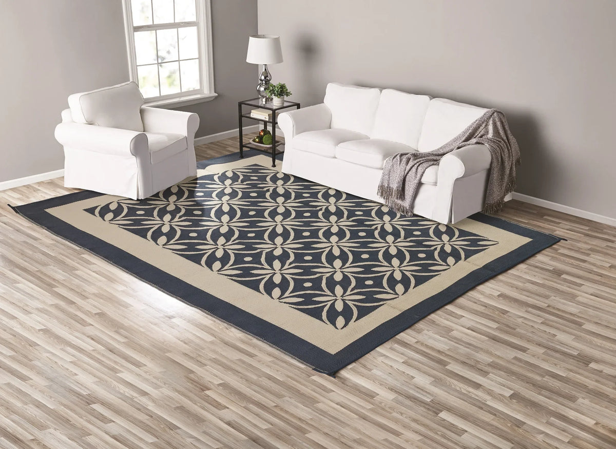 / Good RV RV 9x12ft Flower Garden and for Auto Tan Mat, Patios Blue Drive Design Reversible Patio