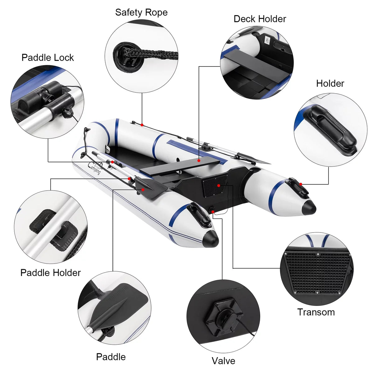 7.5 Zimtown with Oars Gray/White Adult Inflatable Boat, ft and Fishing Pump,