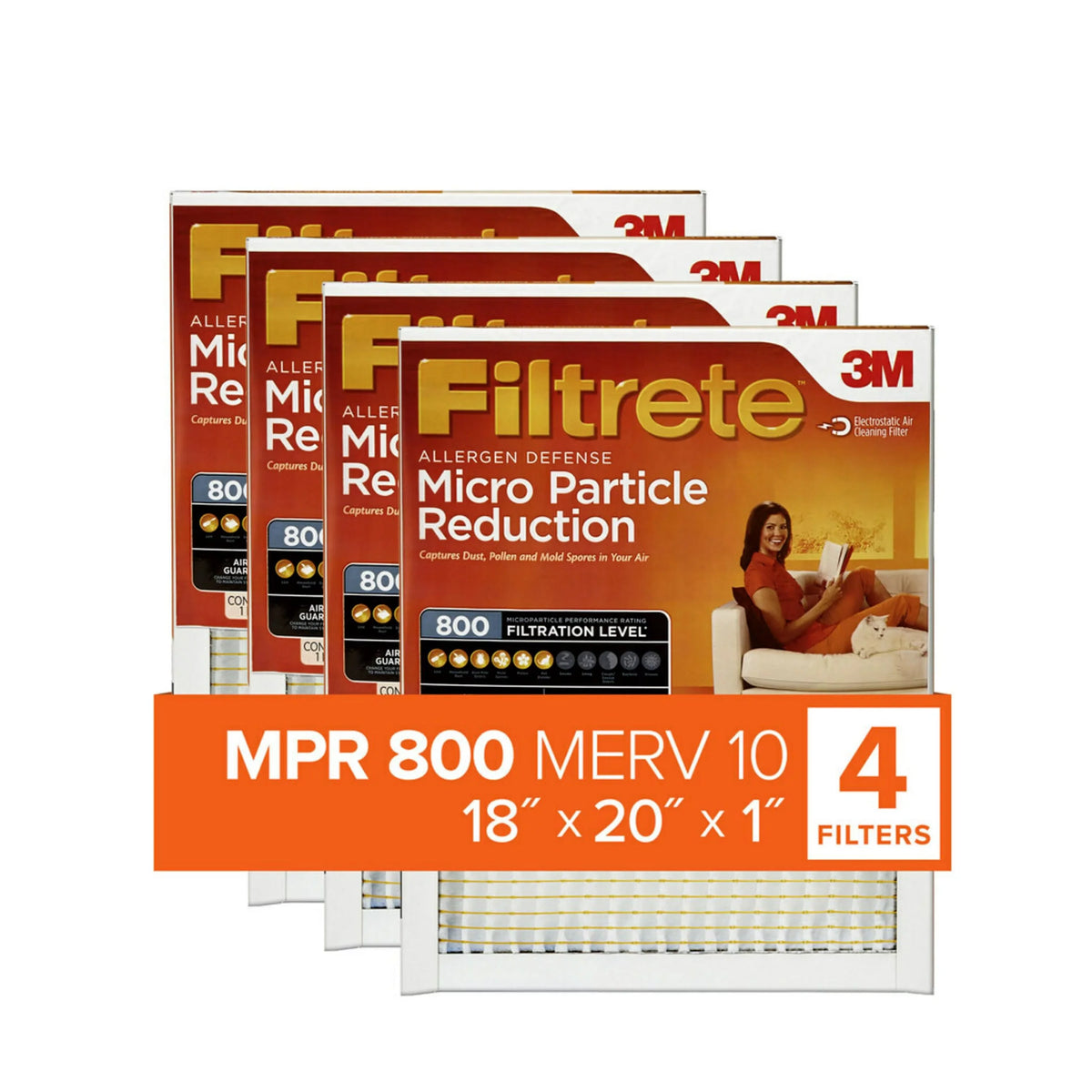 Air 4 Filtrete Filters MPR 800 MERV Filter, Reduction, Particle 10, 18x20x1 Micro