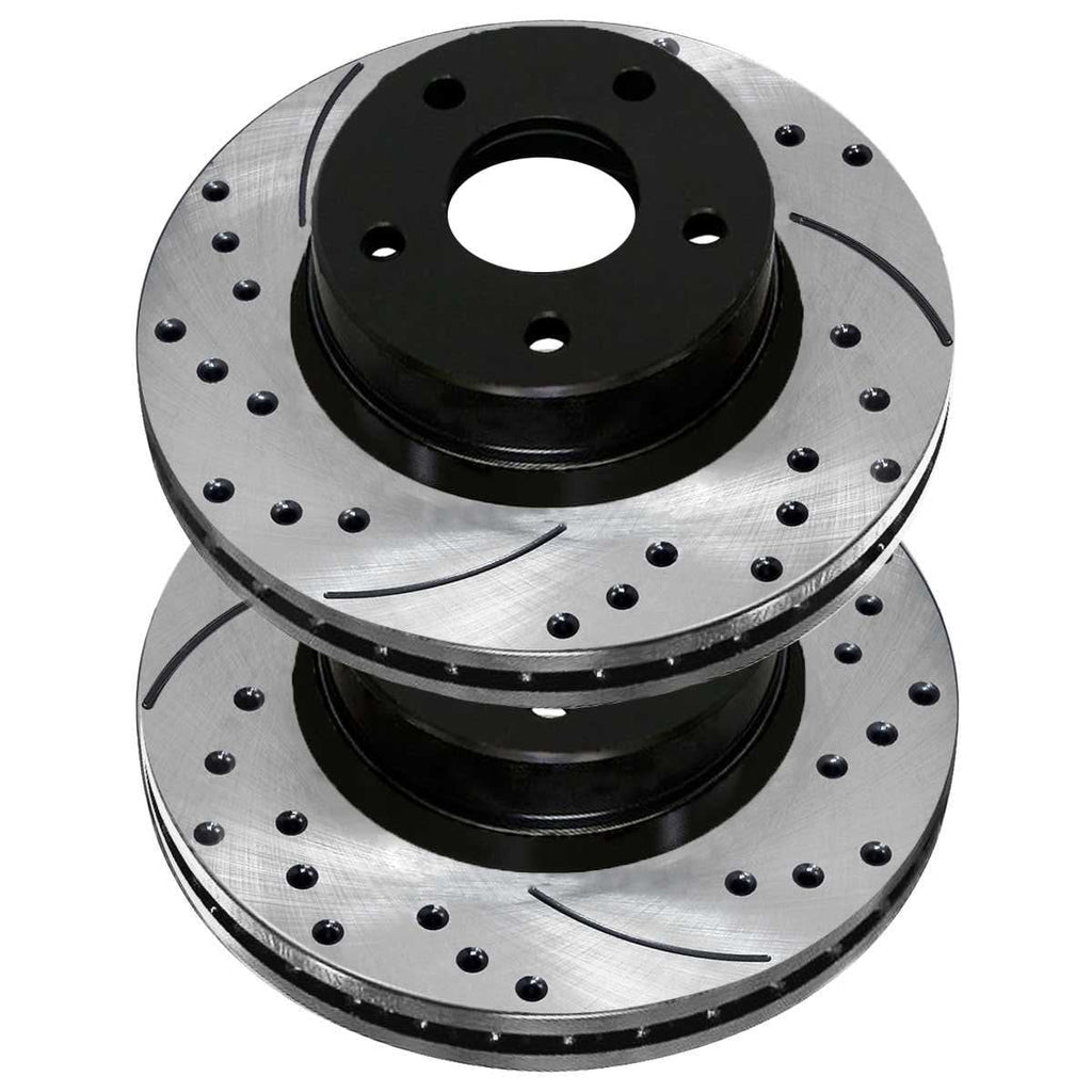 Brake of and for Rotors AutoShack Jeep 2 Chrysler 200 Mitsubishi Caliber Slotted Black FWD Front Pair Replacement Dodge Sport Compass Drilled Outlander Patriot Side PR63040LR Avenger Driver Passenger