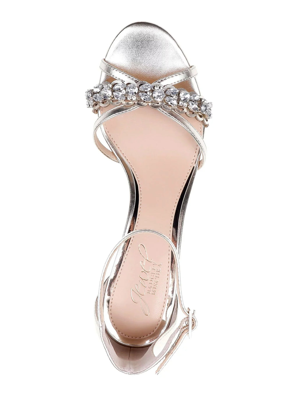 Giona Round Rhinestone Shoes Heel Sandals BADGLEY Womens Toe JEWEL Buckle 7 Silver Block Cushioned Dress MISCHKA