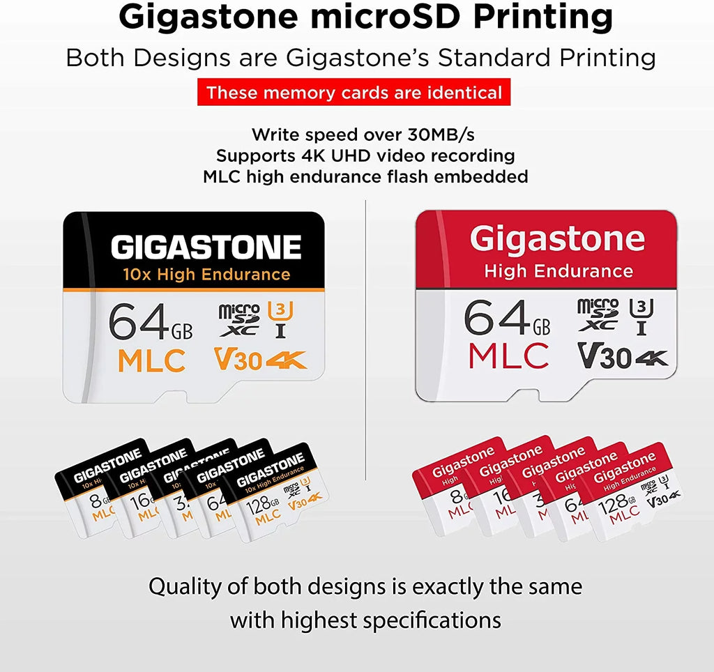 Security MLC Surveillance Video U3 2 64GB Endurance 4K Micro Cam, Pack SD 100MB/s, Recording, Dash Compatible C10, (2x64GB) Gigastone (MLC) Cam, Card, High 10x