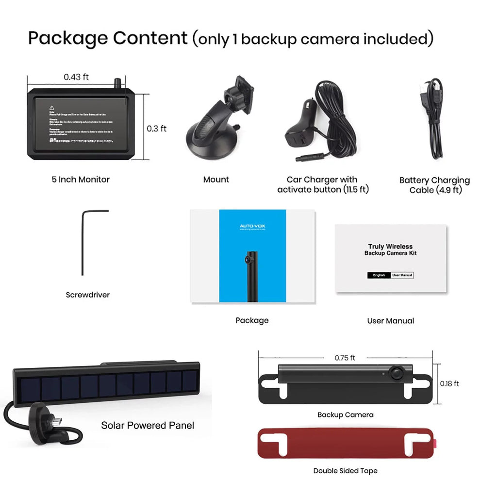 Wireless Camera Solar Trailers with Campervans, Back Panel Wireless Auto-Vox Trucks Plate for Camera 2 Channel View Rear Backup (TW1) Solar Up License for