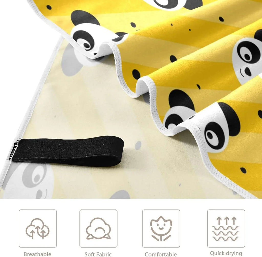 31”X71” Thin Yellow Microfiber Multipurpose Dot Panda Beach Bestwell Pool Swim Blanket, Dry Quick Sand Free Oversized Yoga Towel, Towel Lightweight Shower Bath Towel Towel Polka