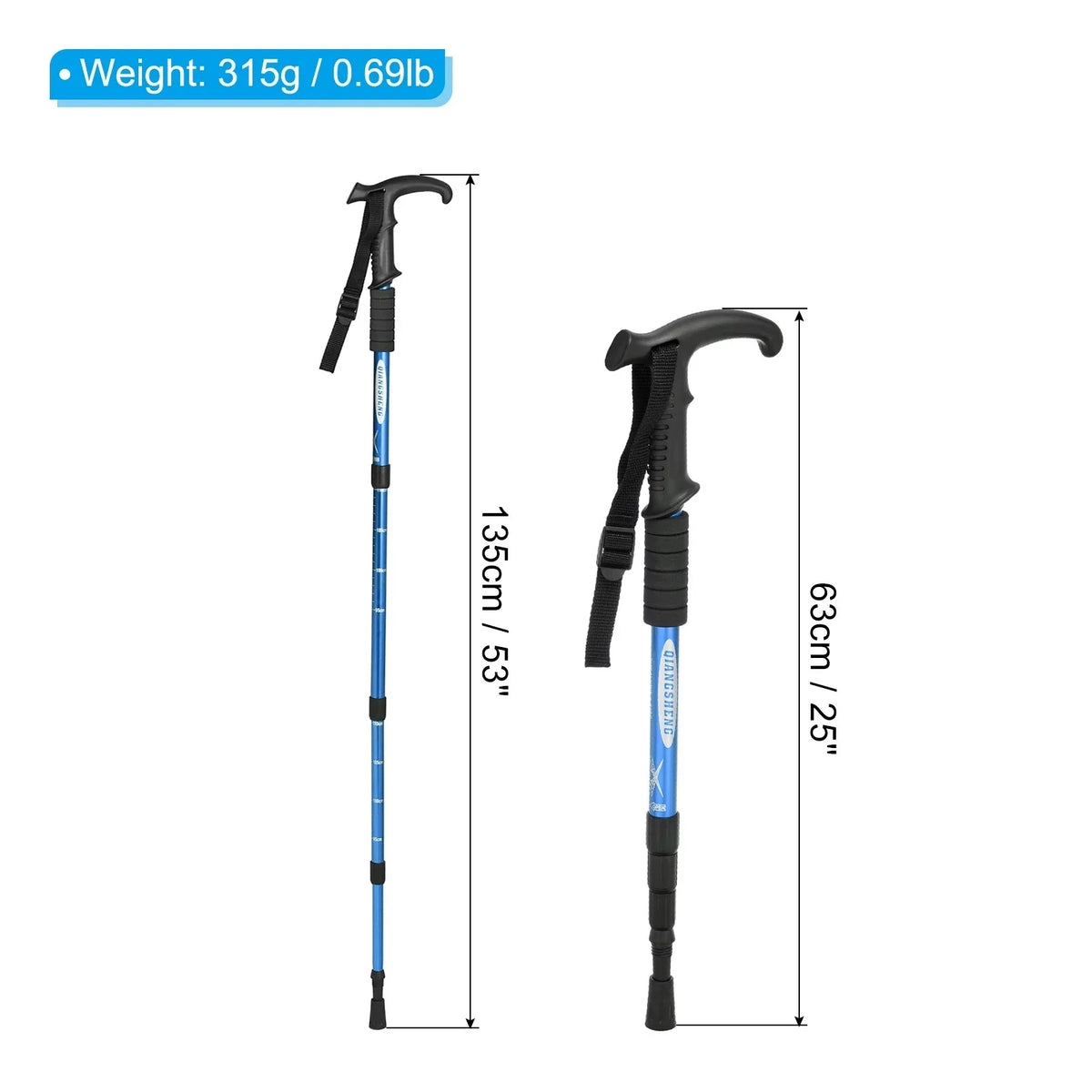 Pole Blue Telescopic T Poles Collapsible 43 Trekking Uxcell Handle, Inch Hiking