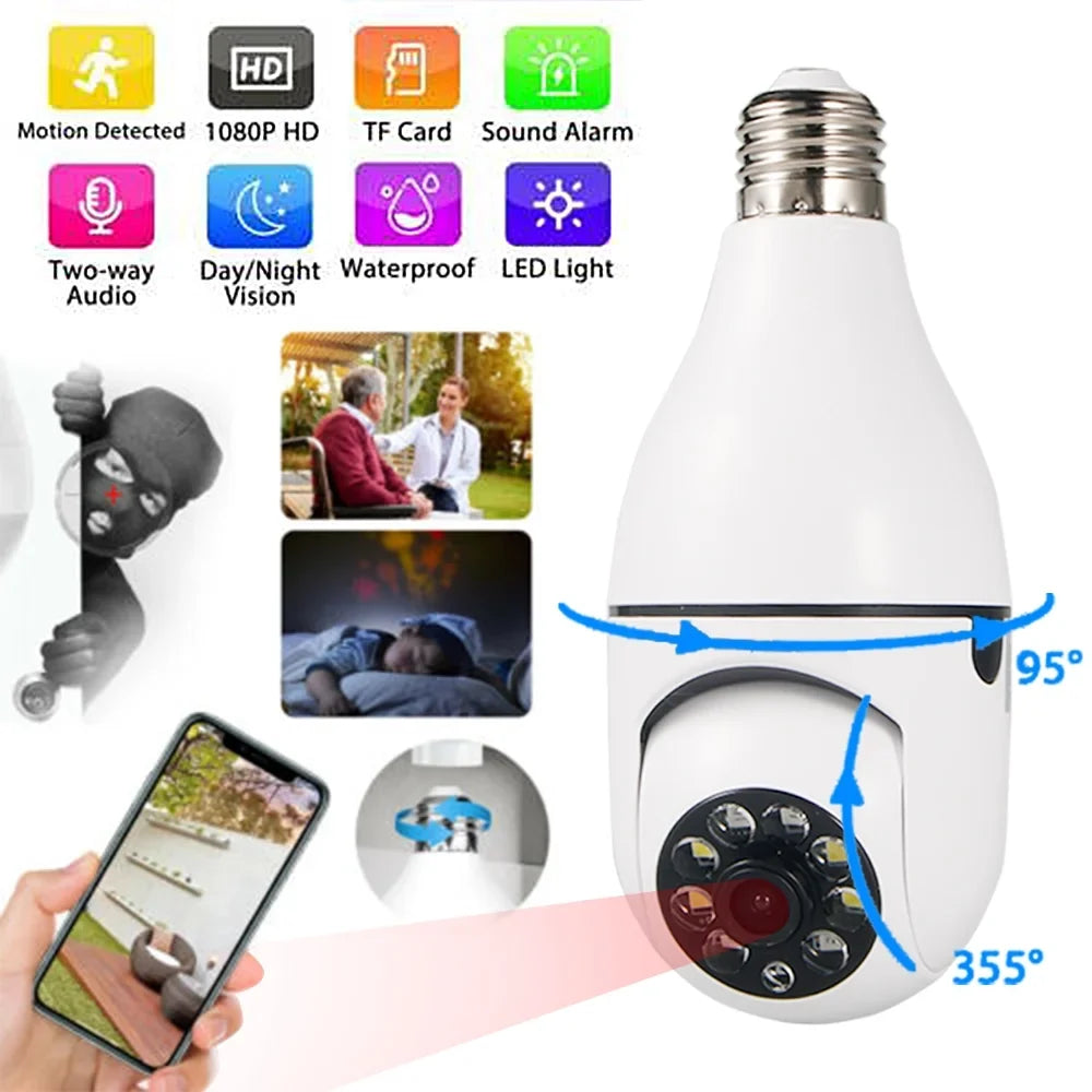 5GHz Surveillance Audio Panoramic Night Motion 360 Two E27 Pack) (2 JahyShow with Detection, Bulb Wireless Home Camera, Viewing, View 1080P Cameras Way Degree Lens, Vision, Light CCTV Remote