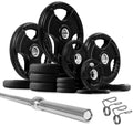 Weight (New) Set Grip Plate 395 French ft Bar w/7 Rubber lbs Fitness Olympic