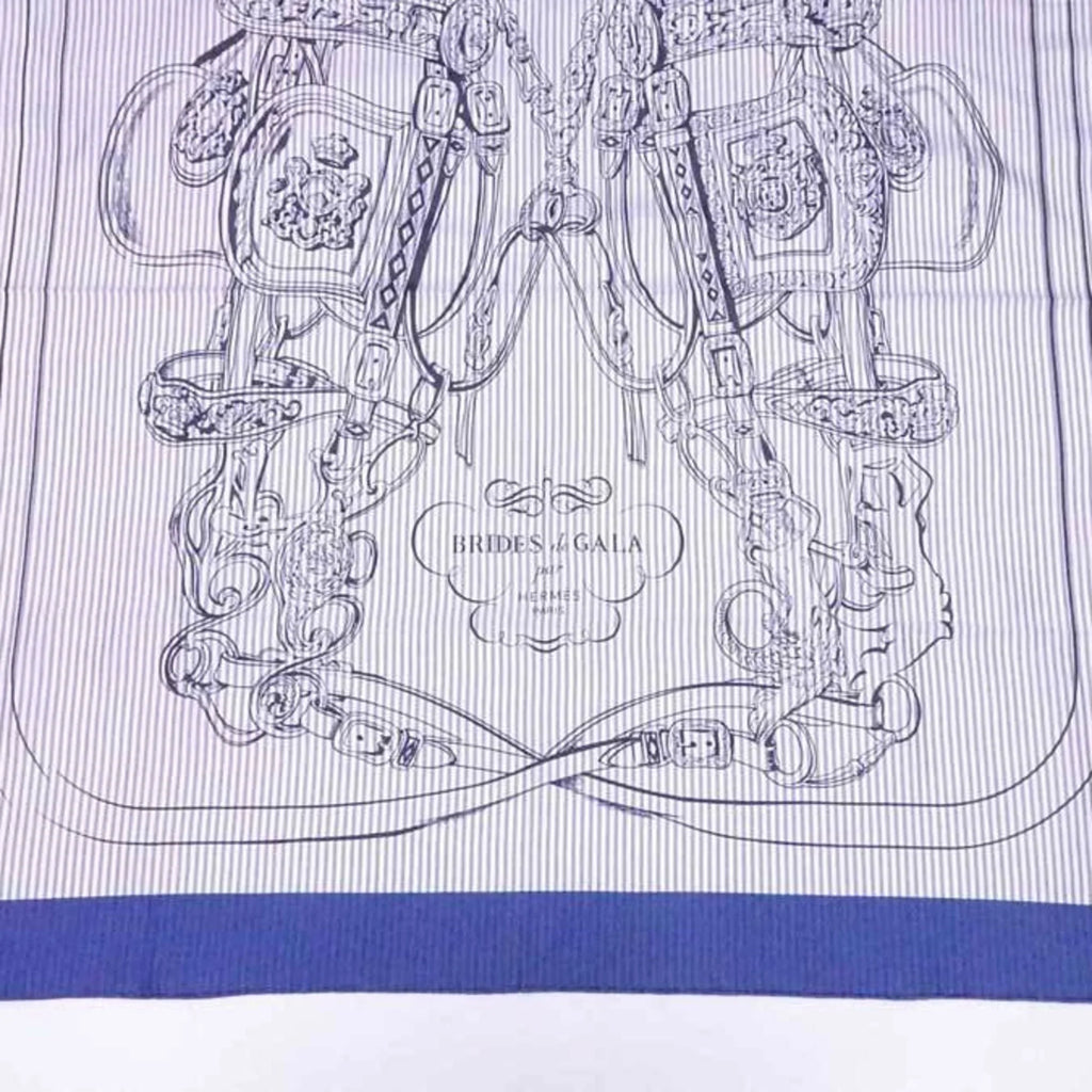 Pre-Owned navy Hermes x white (Good) HERMES ladies GALA 90 silk BRIDES scarf Carre de