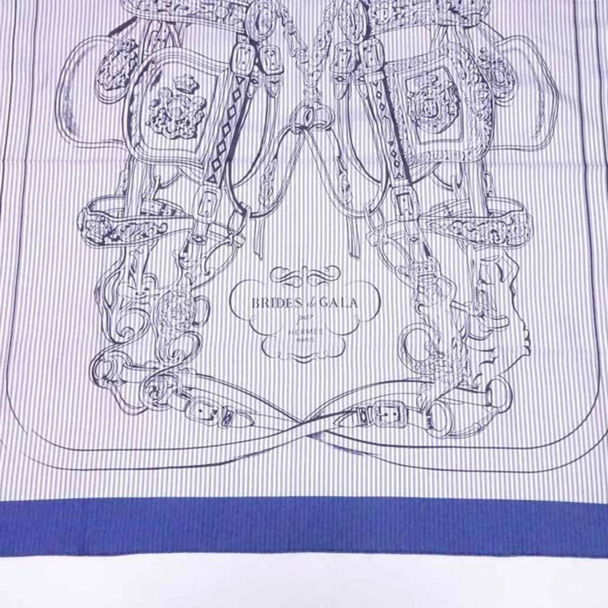 Pre-Owned navy Hermes x white (Good) HERMES ladies GALA 90 silk BRIDES scarf Carre de