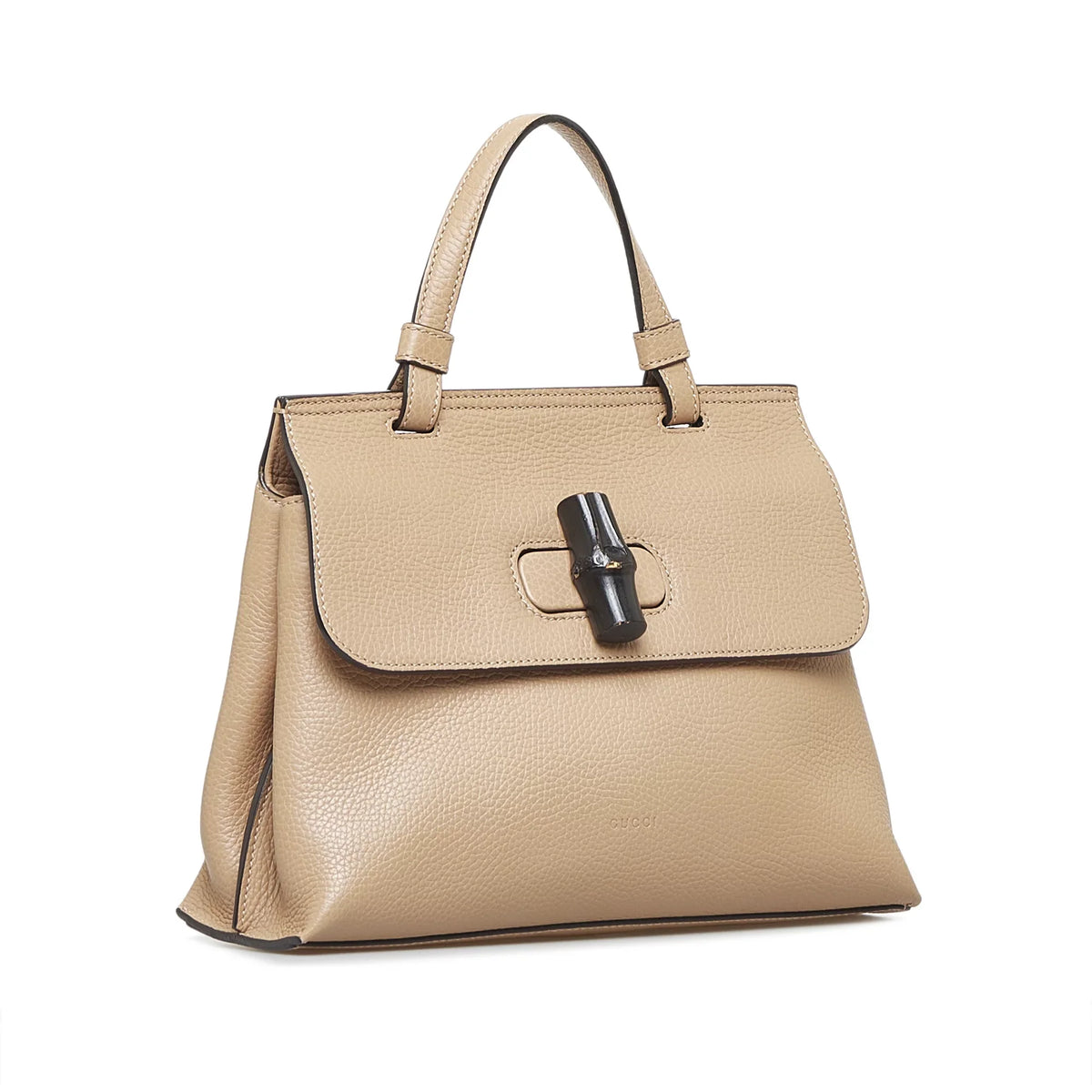 Leather Daily Pre-Owned Satchel Calf (Good) Medium Gucci Brown Bamboo Authenticated Unisex