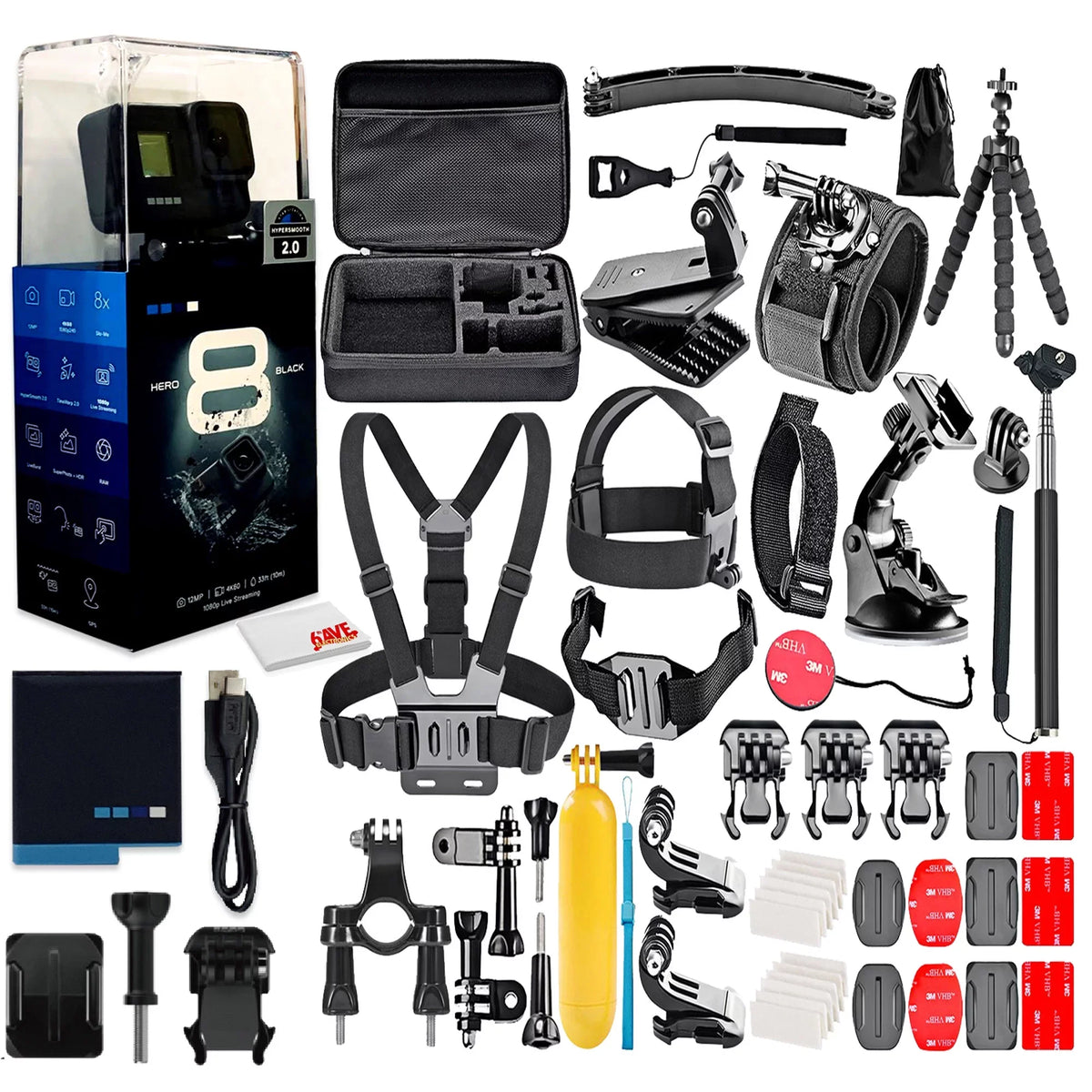 50 Restored Accessory Stabilization Need Bundle Piece Kit 4K GoPro Action Black Video, 12MP Streaming, HERO8 Live Touch - (Refurbished) UHD Photos, You Digital Camera - Screen, Waterproof, All - with