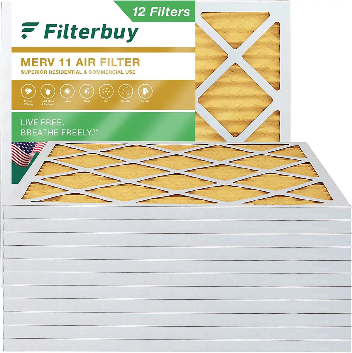 HVAC Air MERV Pleated Furnace AC Filters (12-Pack) Filterbuy 11 20x20x1