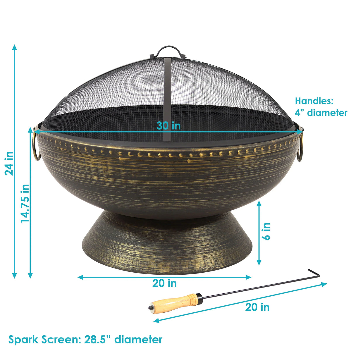 Royal Fire Spark Sunnydaze Steel with Poker and Outdoor Pit Screen 30"