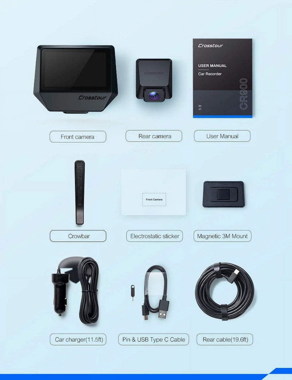 Dash Camera Inch Front Recorder for 2.5K Vision Dashboard 170 WDR Crosstour and Screen IPS CR900PRO Backup Cars G-Sensor, Dual Night Cam, Rear Car Parking Cam with GPS Dash 3 Camera Magnetic Monitor