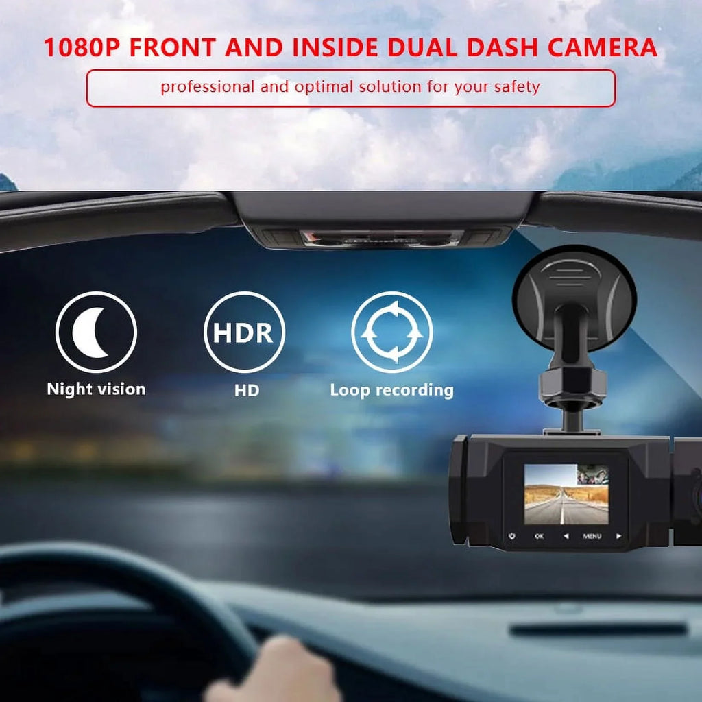 Cam with Car Recording, SOATUTO Front Motion IPS Detection, Dashboard Recorder 1.5in Parking and Driving 2 Dual Locked, Accident Channel Vision, Night 1080P Dash IR Camera Cabin Loop Monitoring,
