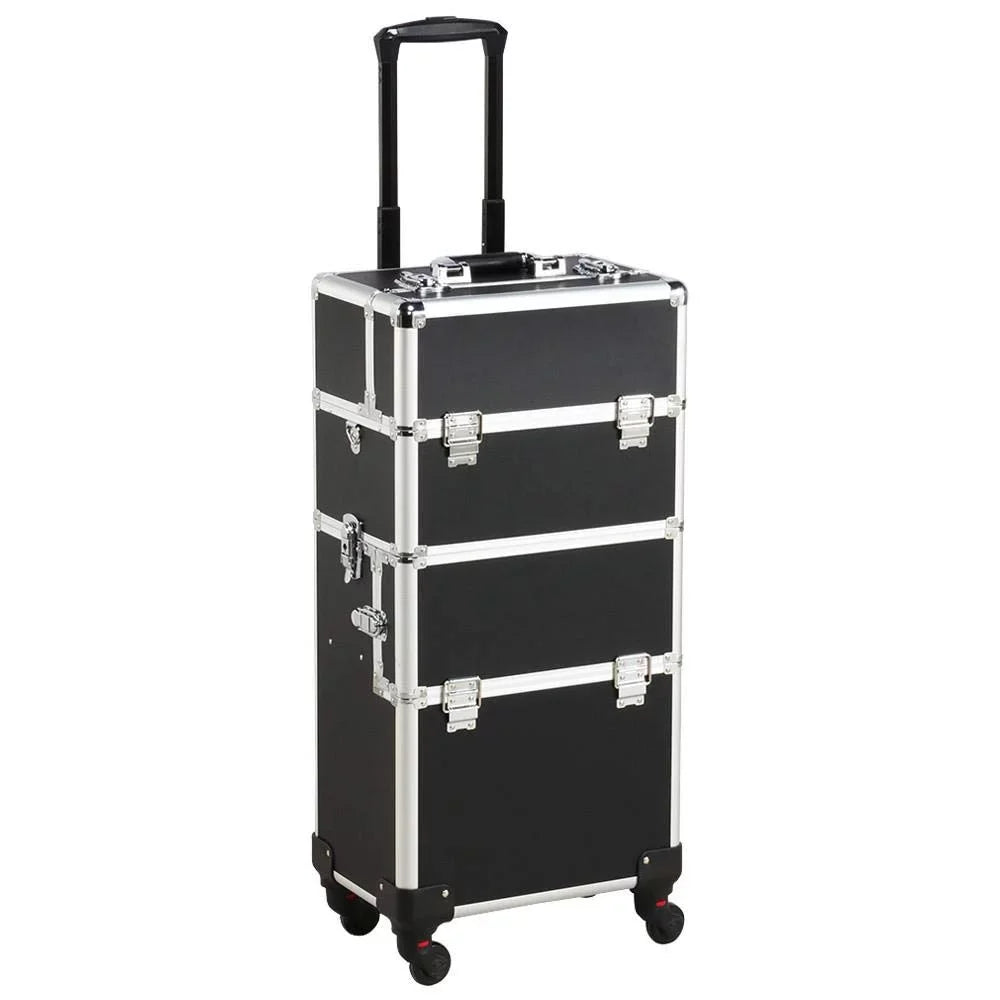 Large Train Makeup Capacity Cosmetic Case Case Case Aluminum Professional 3-in-1 Makeup Travel Trolley