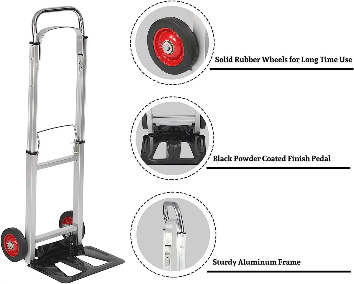 Travel, and Aluminum Cart Truck Handle Compact or Trolley Industrial Foldable Rubber Luggage Shopping Telescoping Portable Heavy Hand for Duty Wheels with
