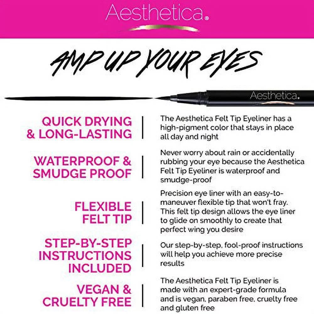 Smudge - Tip Fast-drying Black) Waterproof Liquid & Eye Eyeliner Liner (Jet Felt Proof Aesthetica Pen