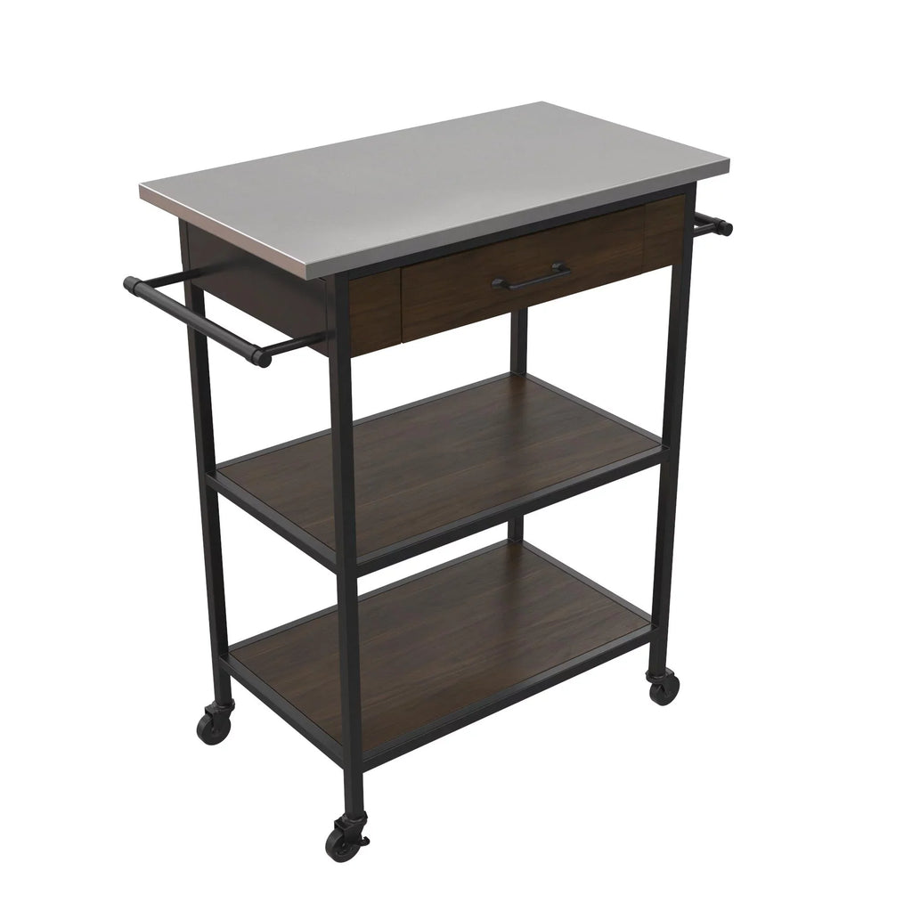 Brown Metal Counter Kitchen Black Storage, Stainless Pantry Cart, Top, Frame, DHP Steel Kane