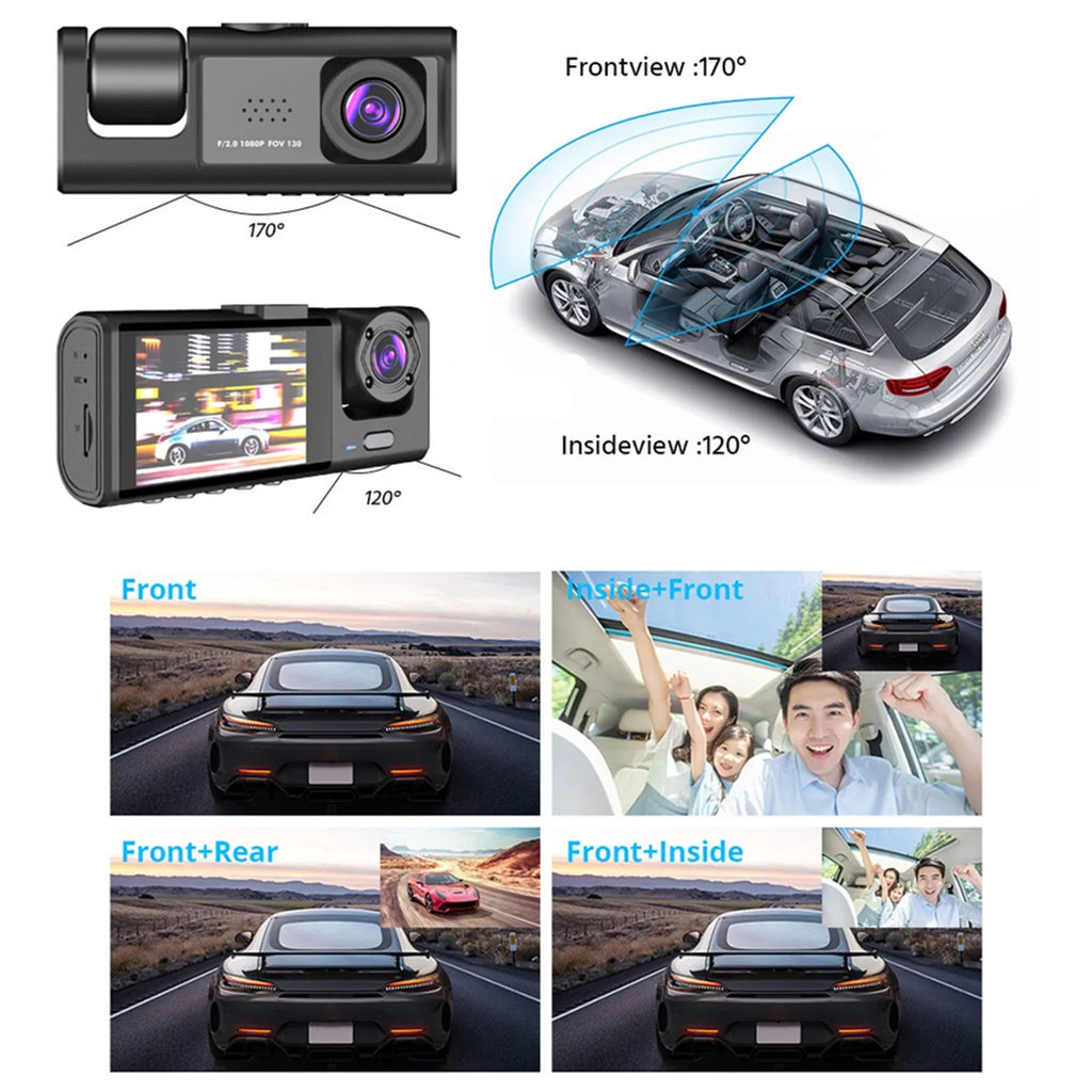 Car Recorder Auto Recording with Dash Safety Camera 3 Cameras, Camcorder, Video Driving Nebublu
