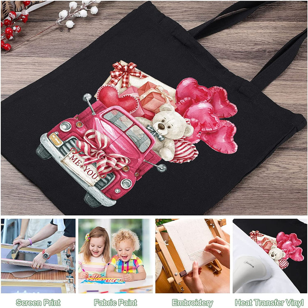 Pcs Bags Canvas Bulk Craft 60 Cloth Tote Bags DIY Reusable Grocery Handles with Gift for Cotton (Black)