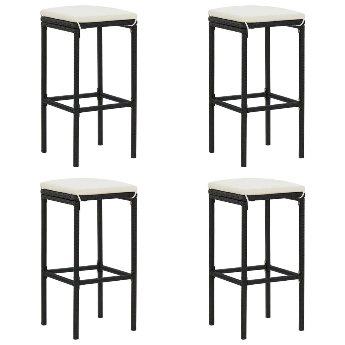 Rattan Patio Dining and Backyard, Black Table Cushioned Outdoor Terrace, Stool 4 Storage for Poly Set Pub, Garden Bar Chairs Set Shelf with Anself Bistro, Piece 5