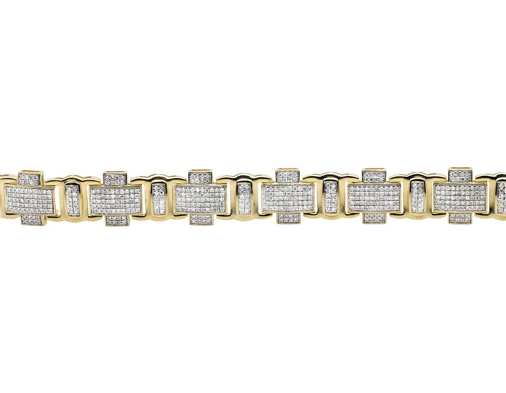 Men's 10K Yellow Diamond Statement Genuine Pave 4.5ct Gold Bracelet Cross Link 8"