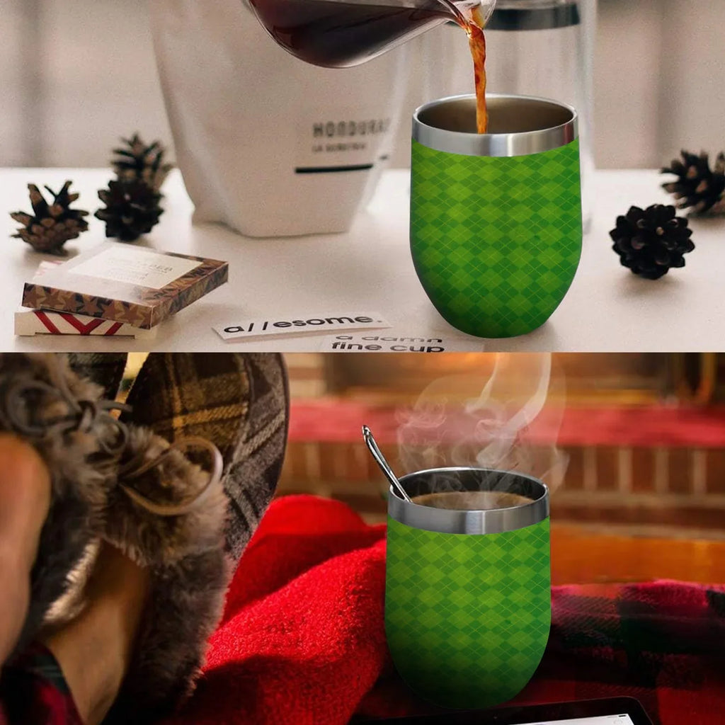 Insulation Tumbler with Cup Cups, Argyle Cup Lid, Layer Background Textured Double Big Green Cup 304 Wine Belly U Insulated Steel Shape Vacuum Hidove Eggshell Stainless 12oz Cups