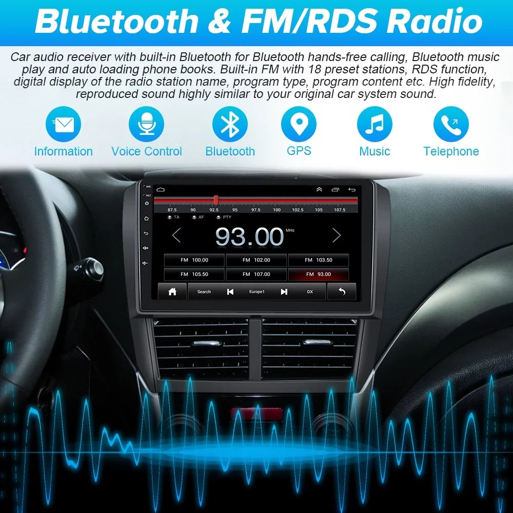 Radio Podofo for AHD Bluetooth Carplay 13 Hifi, WIFI Subaru Android 2008-2012 GPS FM Stereo Camera Car 9'' Touchscreen Wireless Android Forester 2+64G Backup Auto