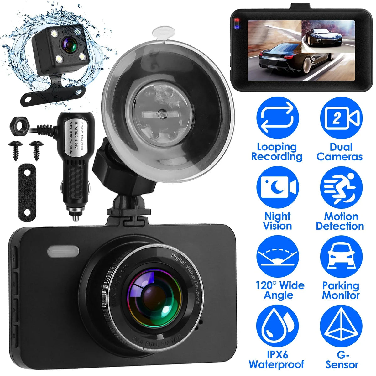 Recording with Loop Night Vision Motion iMounTEK Camera Not Dash Dual (32G Car MMC Rear Recorder Video DVR Front Car Detection 1080P G-Sensor Included) Cam Card