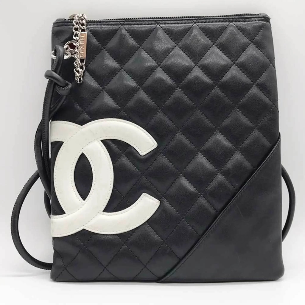 Black Cambon Pre-Owned Shoulder 100s Line (Fair) CHANEL Bag Leather
