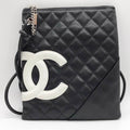 Black Cambon Pre-Owned Shoulder 100s Line (Fair) CHANEL Bag Leather