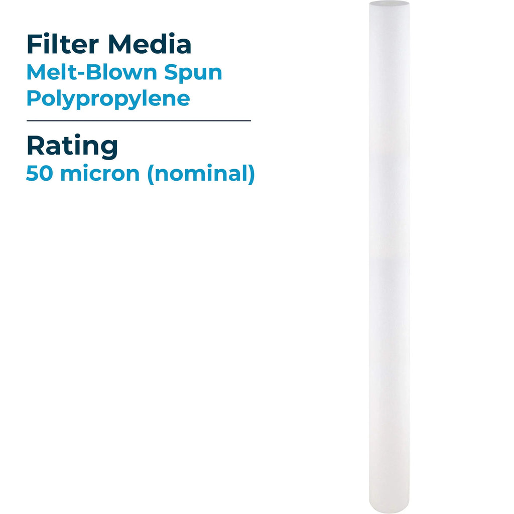 SpiroPure SP-P50-40 Micron Spun SDC-25-4050 50 Filter Polypropylene of (Case Sediment Water Cartridge Melt-Blown 40x2.5 20)