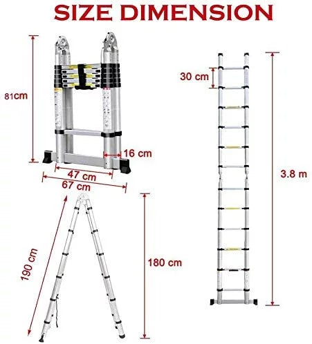 Folding Extension Ladder Multi-Purpose Aluminum 12.5FT/3.8M Ladder Dayplus Telescoping Portable A-Frame