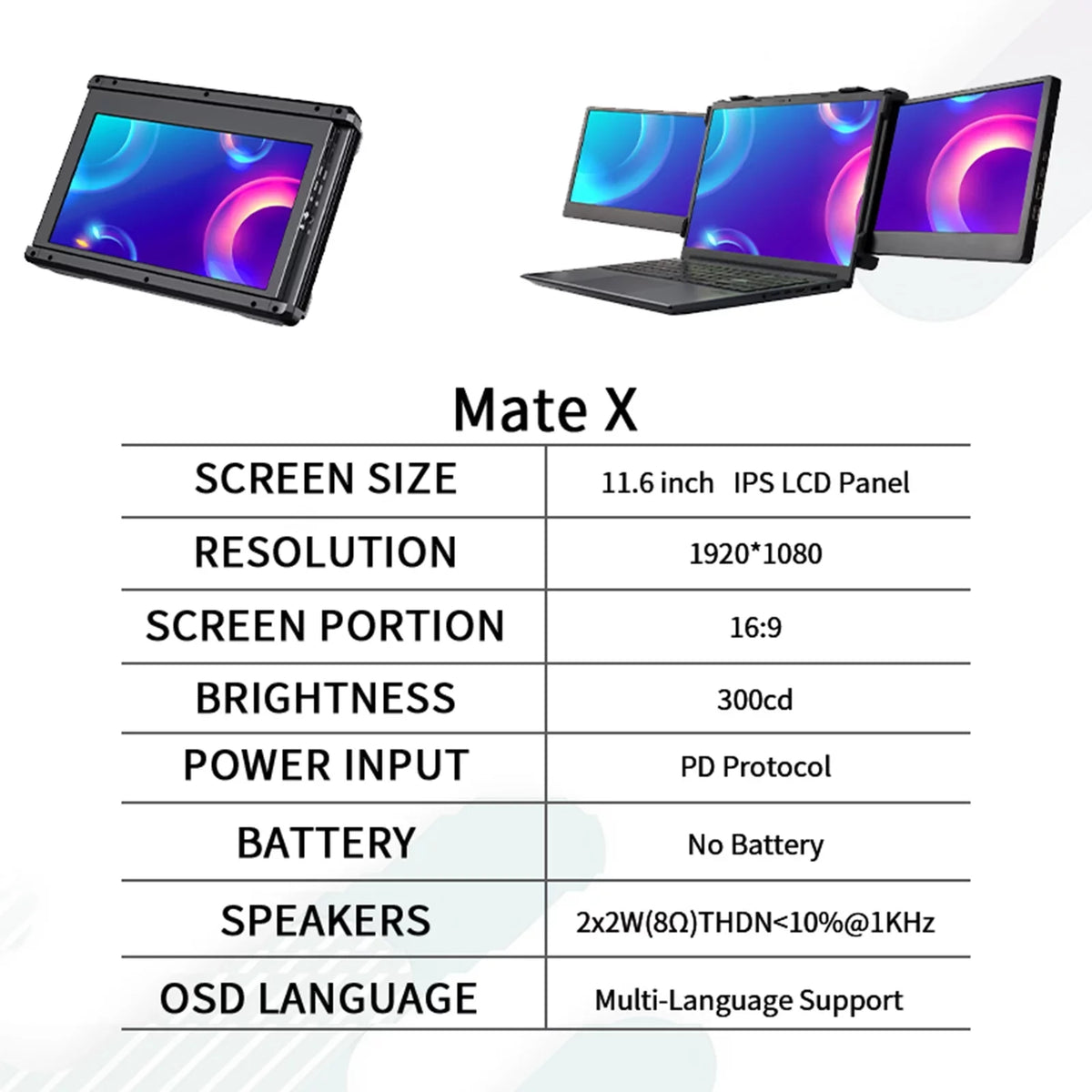 GTMEDIA 11.6-inch Screen Monitor for Display Monitor Dual Full X Portable IPS Mate Laptop, GTMEDIA 1080P HD