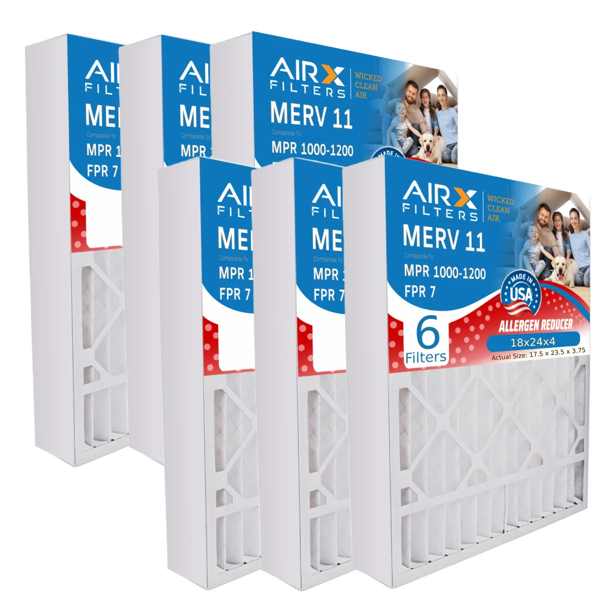 Comparable AIR. 6 MERV Electrostatic FILTERS MPR WICKED 18x24x4 to Filter AIRX 1000, 7 FPR Filters 18x24x4 1200 MPR by Air Filter CLEAN Conditioner Air Made Premium 11 Pleated HVAC & Furnace USA Pack