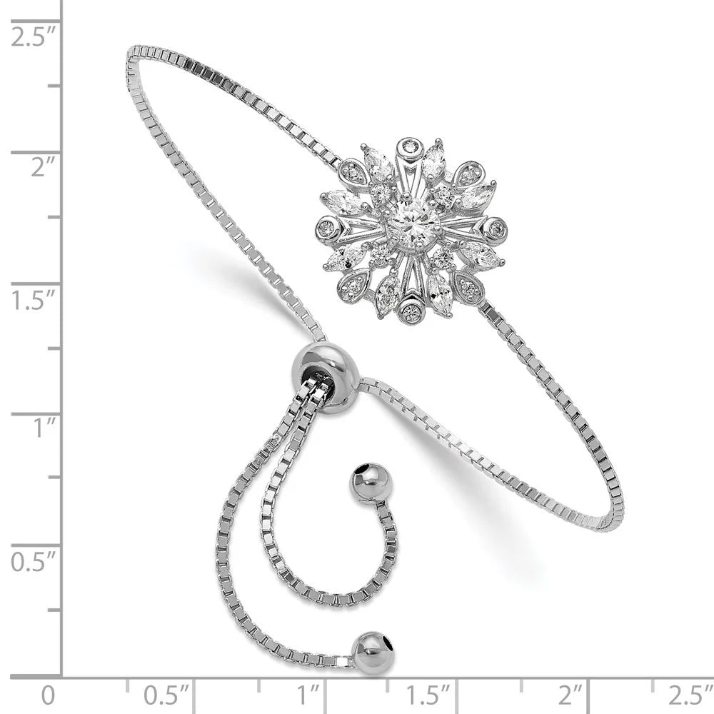 Sterling Auriga Women for CZ Bracelet Adjustable Silver Floral Rhodium-plated Bolo 925